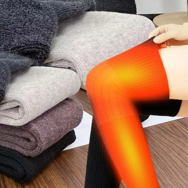 

Зимние гетры, термоноски до колена для женщин, хлопковые вязаные гетры, эластичный противоскользящий дизайн, защита от холодной погоды