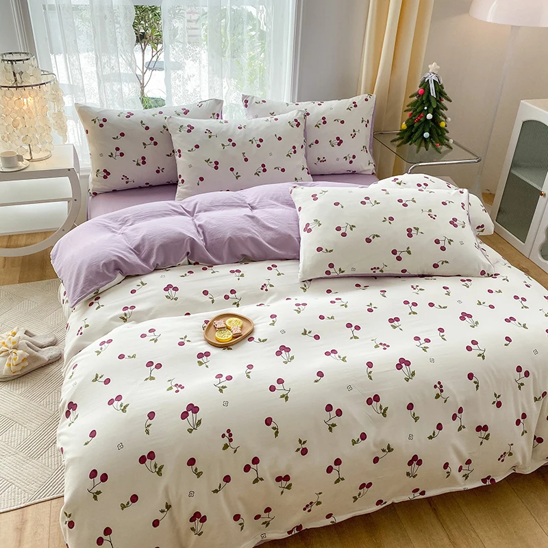 3-piece active printed plant duvet set, one duvet cover and a pair of pillowcases (no inner core), suitable for the bedroom