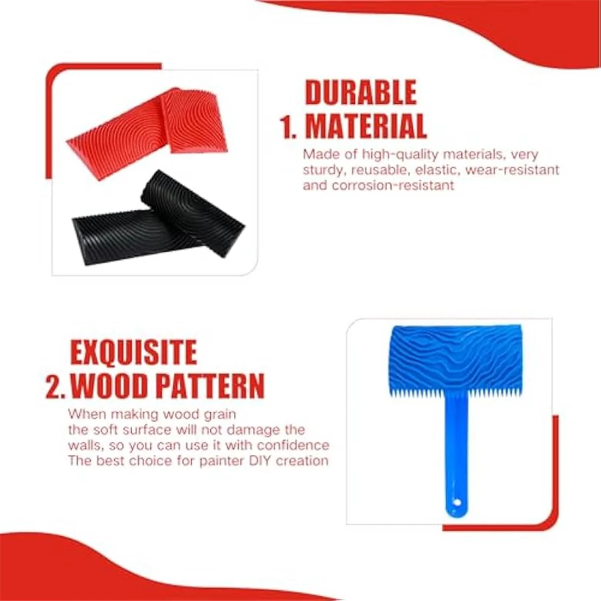 5Pcs Wood Graining Tool Rubber Wood Grain Roller Tool Reusable Grain Pattern Painting Tool for DIY Wall Floor