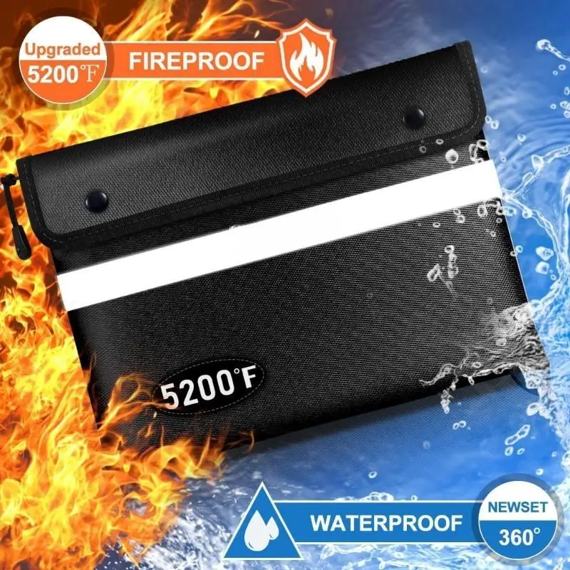 Heat Insulated Storage Organizers 5200°F 13x10in Fireproof Document Bag for Cash Money Valuables Jewelry Safe