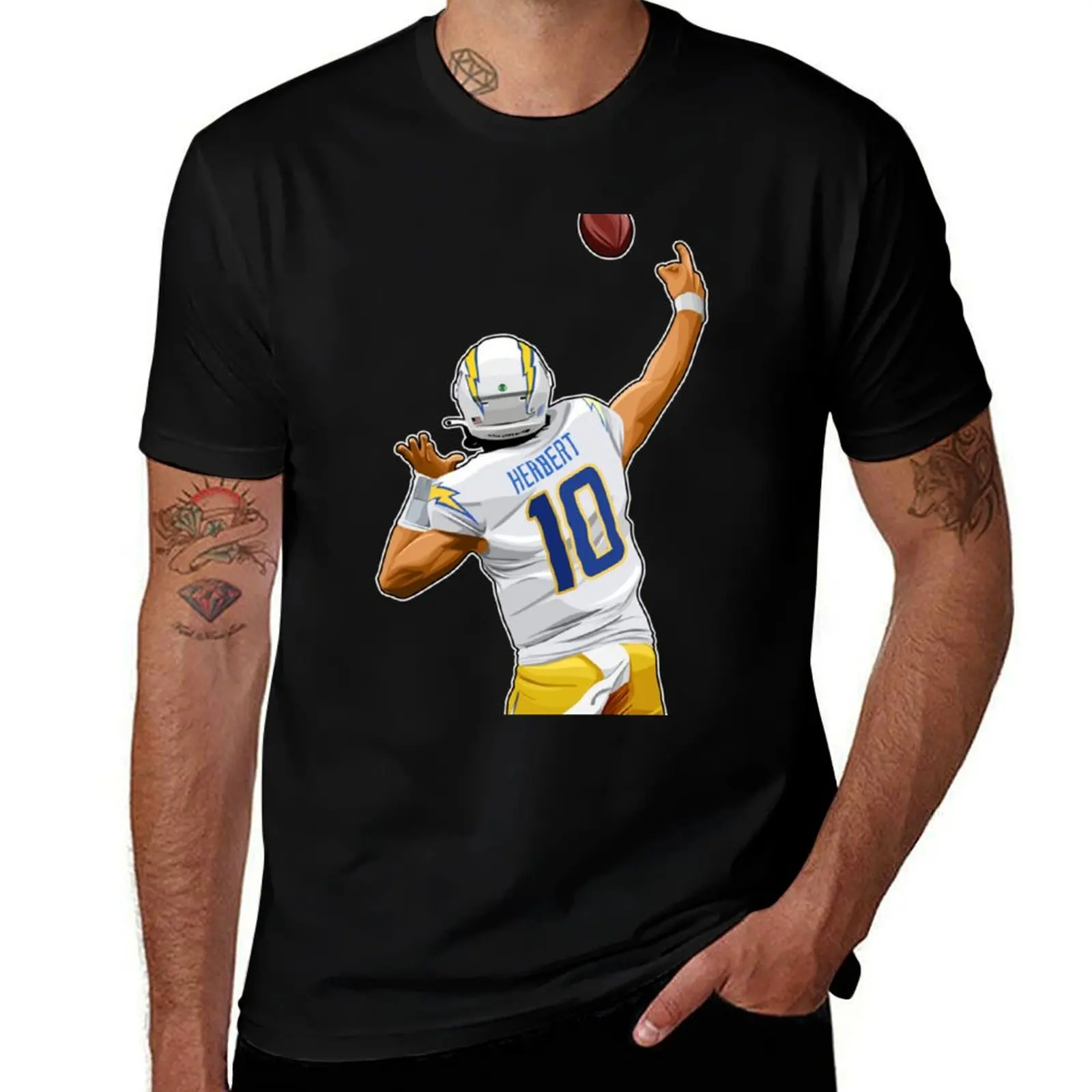 Justin Herbert 10 Throw Touchdown T-Shirt Active Wear Sports for Men T-Shirt