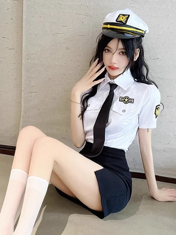 Seksowny strój stewardesy na Halloween, zestaw JK, odzież do pracy w klubie nocnym/barze, czysta pokusa, bluzka, obcisła spódnica, poliester B...