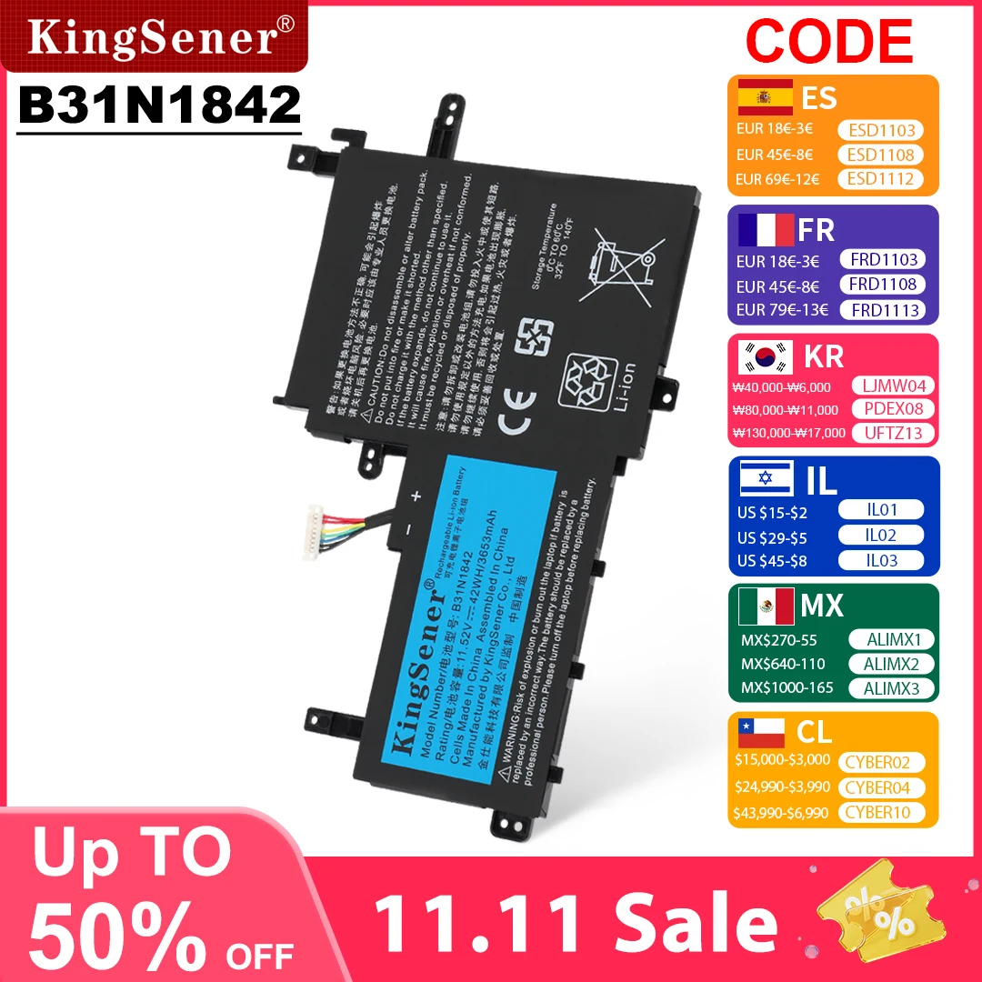 KingSener B31N1842 Laptop Battery For ASUS VivoBook 15 F513EA K513E KM513UA M513IA S513EA S531F S533UA X513EA X531FA X531FL 42WH