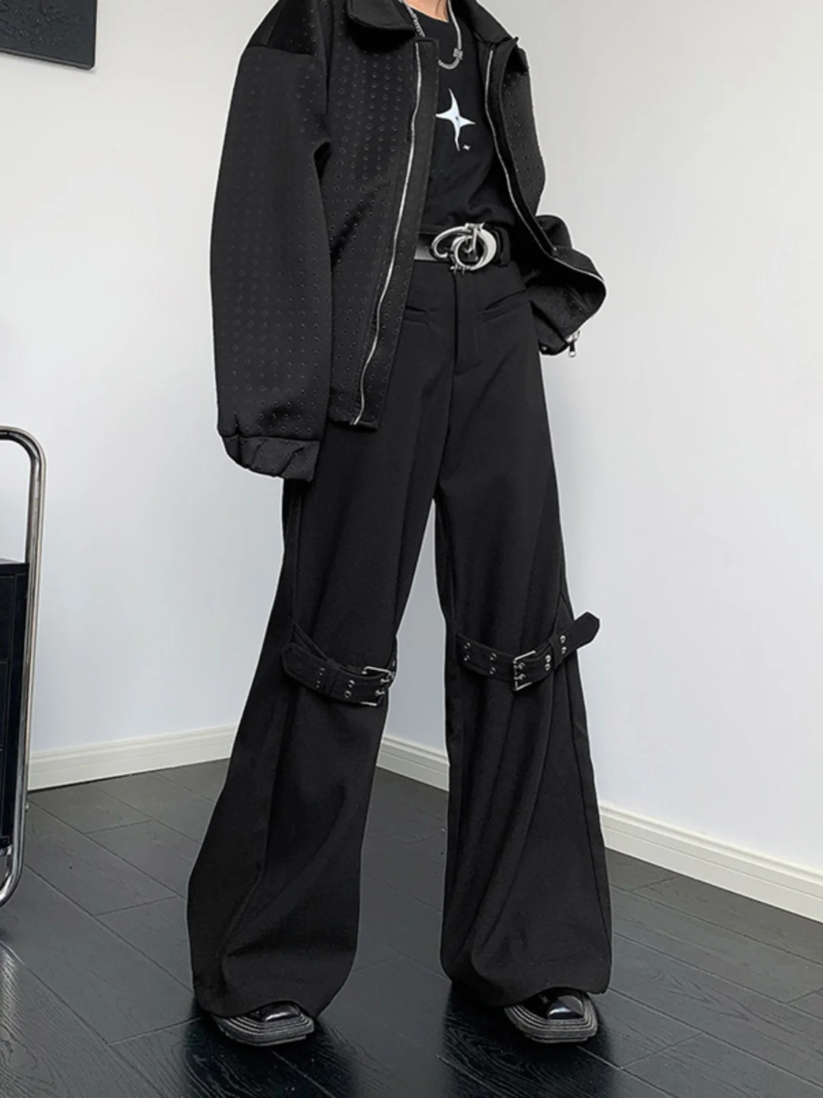 

Fall Men's Casual Trousers Belted Deconstructed Design Bootcut Wide Leg Pants k Cool Straight Leg Trousers for Teens