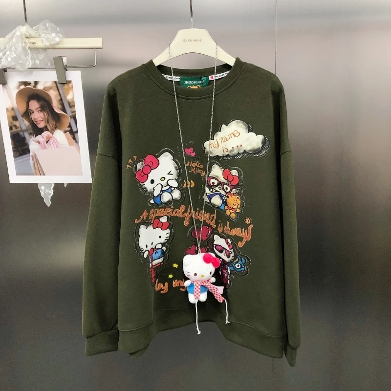 Nouveau Style coréen dessin animé avant et arrière imprimé sweat veste ample polyvalent jeune col rond pull couche de finition dames