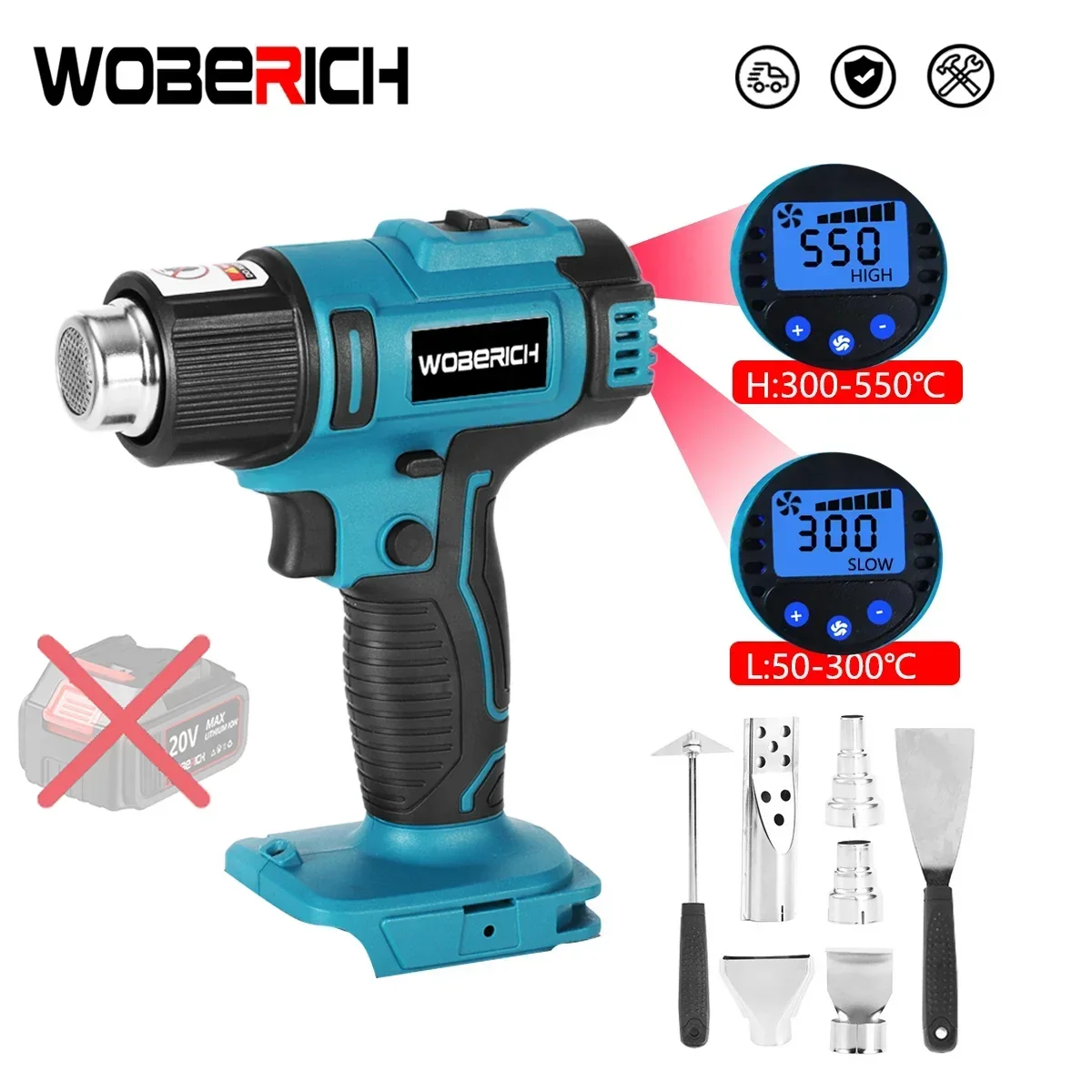 

Heat gun 2500W Cordless Electric Heat Gun 0-550℃Temp Adjustab Heating Equipment Hot Air Machine Compatible for Makita 18Vbattery