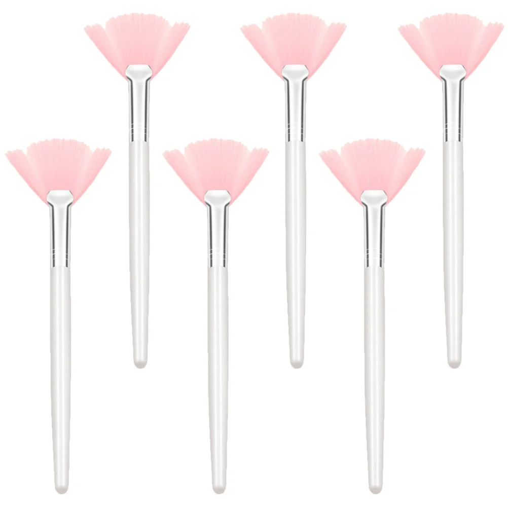 6 szt. Pędzle do makijażu w kształcie wachlarza, długi uchwyt, miękkie włosie, do podkładu, pudru, blendowania, do masek na twarz, konturowania i rozświetlania