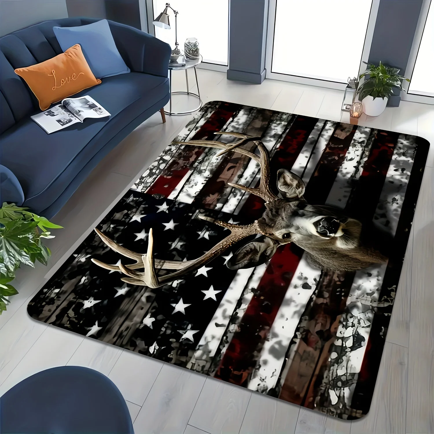 Deer Head Pattern Area Rug - For Bedroom, Entryway Mat, Dining Area, Home Decor