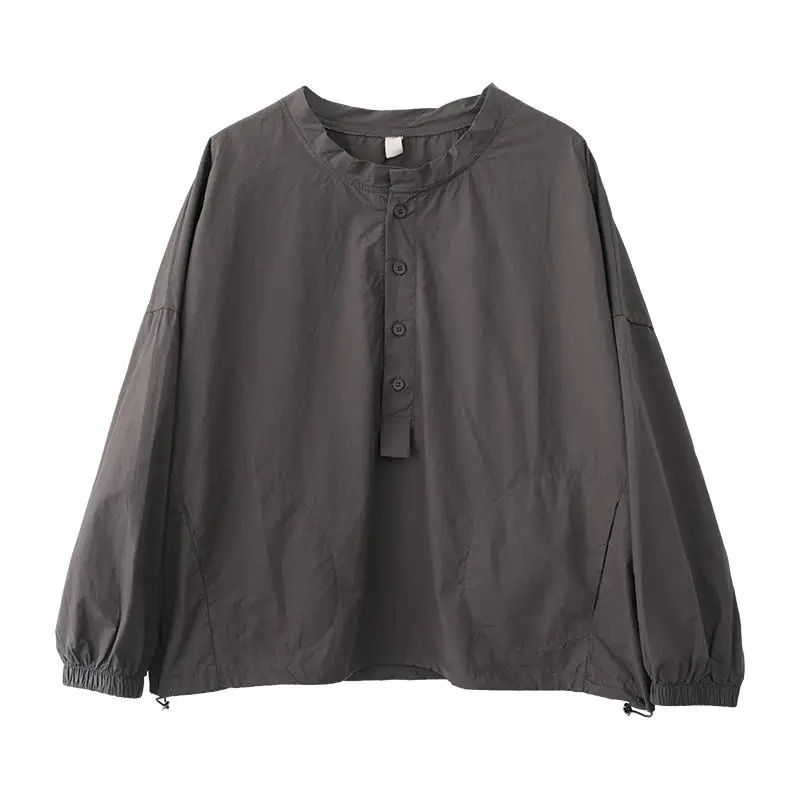 Retro de manga larga con cuello redondo para mujer en otoño nueva moda Top Casual suelta camisa de manga de talla grande a la moda