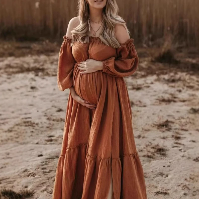 

Богемное платье для фотосессии, льняное хлопковое платье в стиле ретро, свободное платье для беременных, платье в стиле бохо, фотосессия для беременных