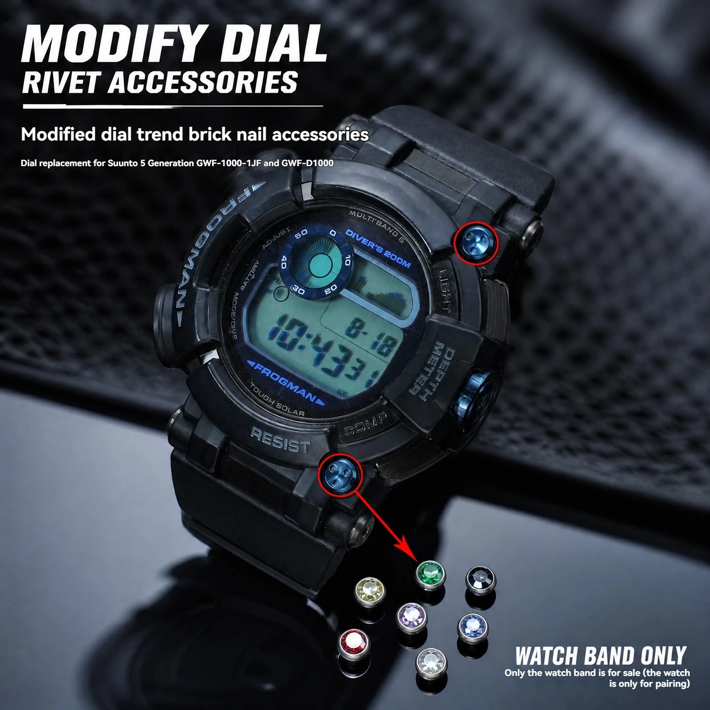 For Casio Frogman 5th Generation GWF-1000 6th Generation GWF-D1000 Modified Trendy Diamond Face Nail Watch Front Decorative Nail