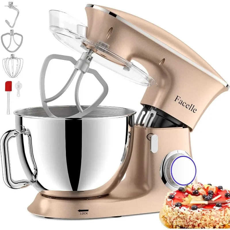 8.5Qt Kitchen Electric Stand Mixer,Facelle Cake Mixer 6-Speed 660W Tilt-Head Food Mixer w/ Beater,Dough Hook&Wire Whip,Champagne