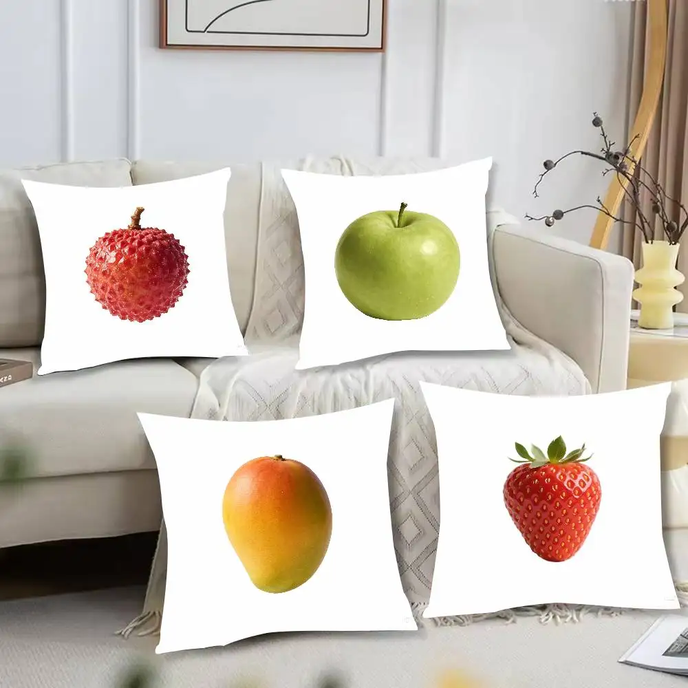 Funny Fresh Tropical Fruit Print Pillow Cover, White Background Fruit Decor Cushion Cover for Home Sofa Decor