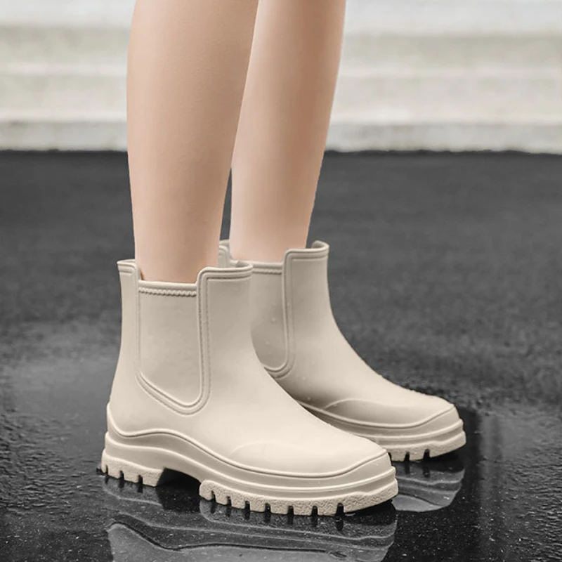 Rubber Boot for Women\'s Rain Shoes Waterproof Work Garden Galoshes Fishing Rainboots Skateboard Ankle Kitchen Shoes Footwear