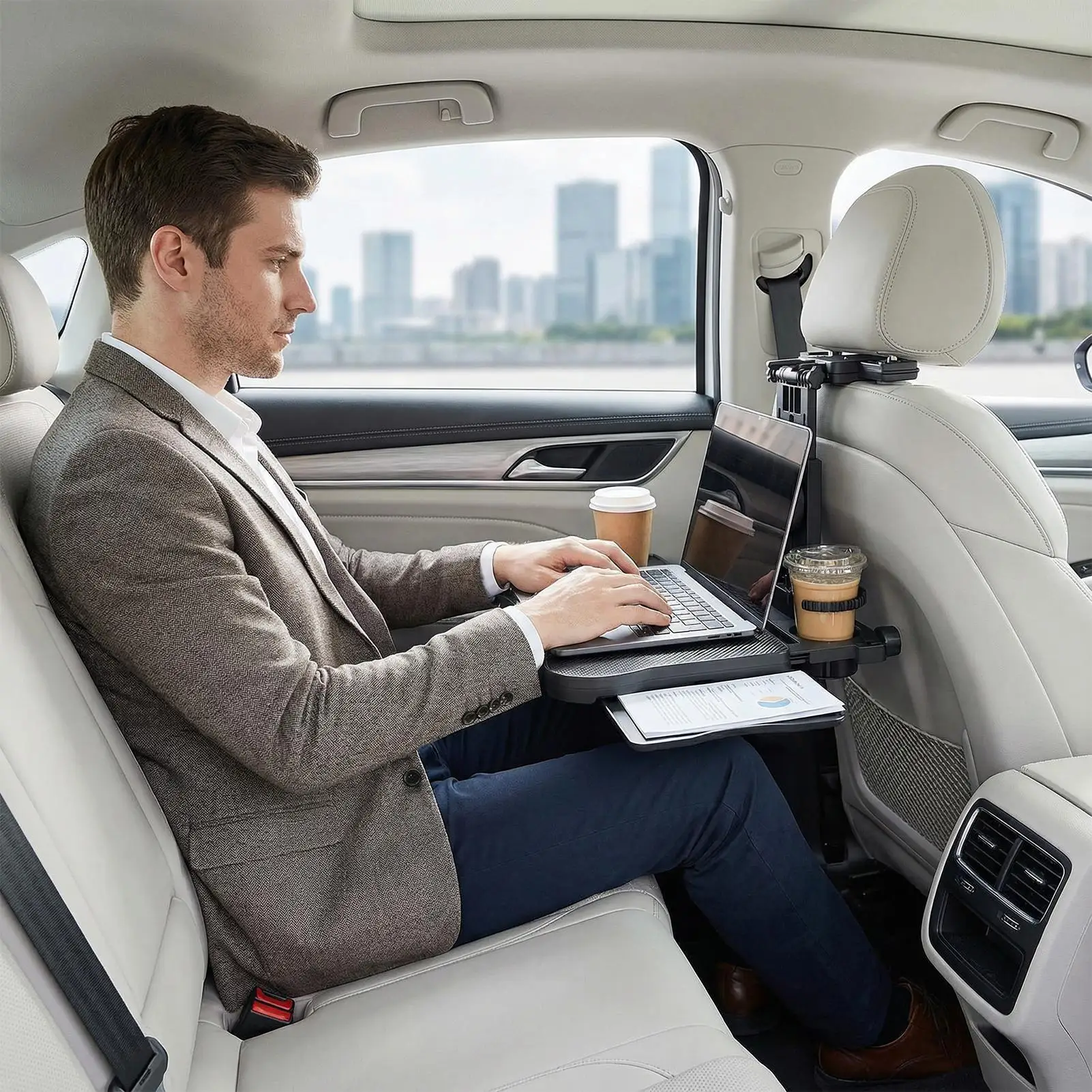 Car Back Seat Tray Table Foldable Back Headrest Seat Eating Food Trays Rotating Car Seat Back Computer Desk for Trailer RV Truck