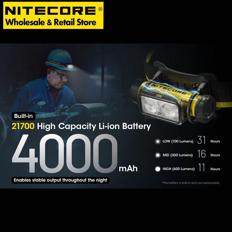 Cycling Light NITECORE NU50 1400 Lumen Lightweight USB-C Rechargeable Camping Headlamp Built-in 4000mAh Li-ion Battery