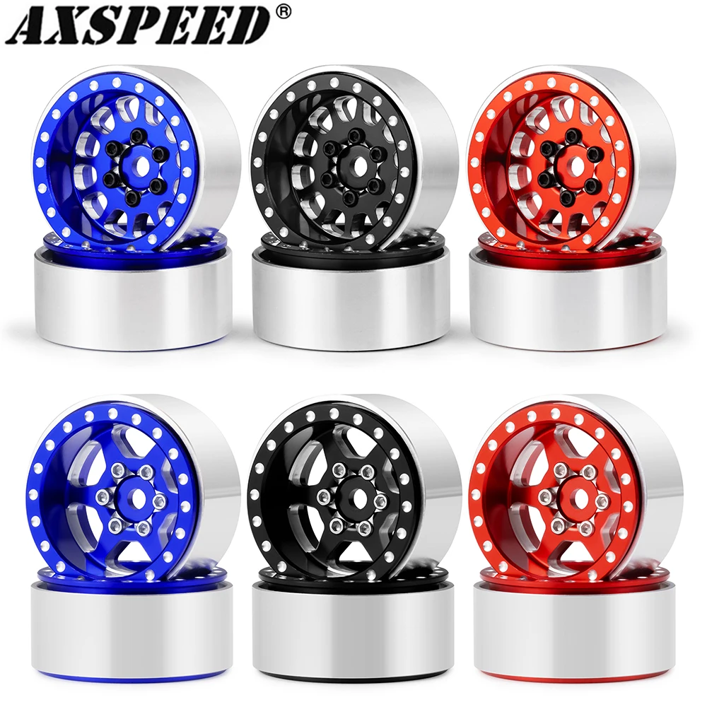 AXSPEED 4Pcs Aluminum Alloy 1.0 Beadlock Wheel Rim Wheels Hubs for 1/24 Axial SCX24 AX24 FCX24 FMS 1/18 TRX4M Accessories