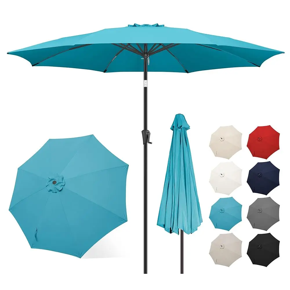 

10-футовый зонт для патио на открытом воздухе с насадками из стекловолокна и наклоном, цвета морской волны