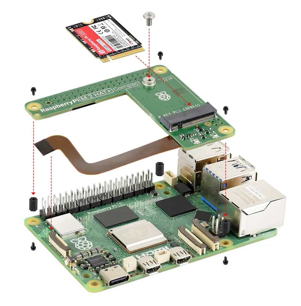 Raspberry Pi M.2 HAT+ รุ่นมาตรฐาน ออกแบบมาสำหรับ Raspberry Pi 5 รองรับโปรโตคอล NVMe M.2 Solid State