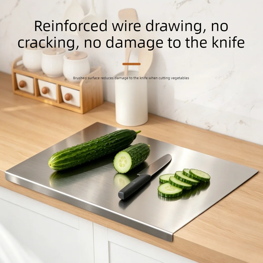 Double Sided Anti-Mold Stainless Steel Chopping Board Thick Bend Edge Kitchen Cutting & Dough Kneading Board