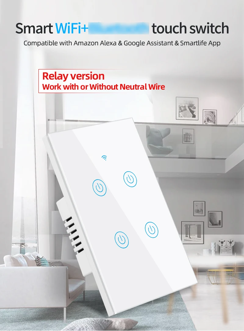 STLF EE. UU. Estándar 4 entradas llevó el interruptor del hogar elegante de Wifi Tuya del tacto de la voz de la luz del sensor
