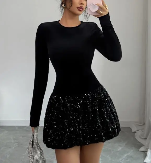 

Women's Clothing 2025 Autumn Winter Elegant High-End Sequin Short Skirt Dress Gorgeous Socialite Retro Elegant Dress