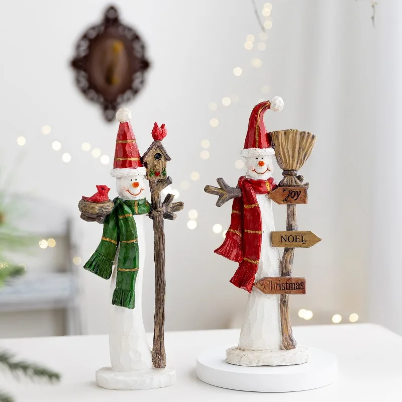 Christmas Snowman Statues Xmas Decoration Snowman Figurines for Mantel Table Xmas Parties Winter Home Decor, Holiday Gifting
