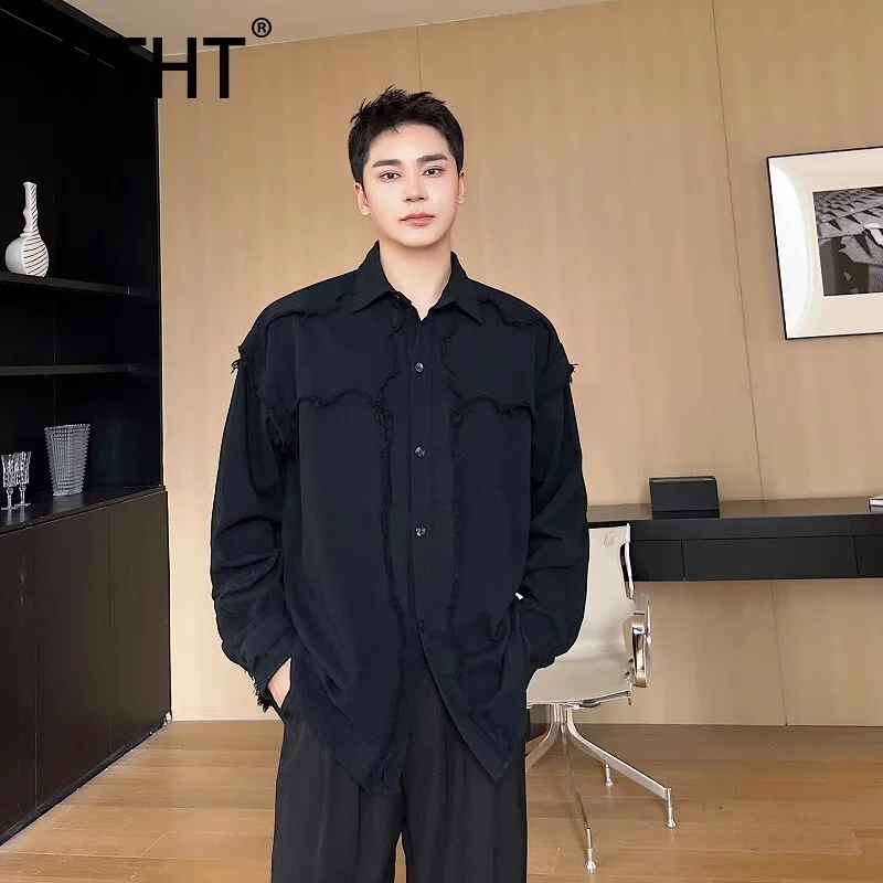 

WTHT модная мужская рубашка со сращенными нерегулярными краями, модная осень 202, однобортный топ с длинными рукавами, мужской осень 202, 2A1862