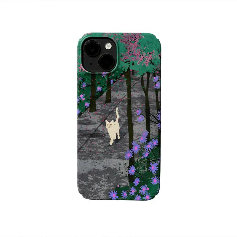 Daisy Flowers and Cat Phone Case for iPhone 16 15 14 13 12 11 Pro Max XS XR XSMax 6 7 8 Plus Glossy HD Hard PC Cover