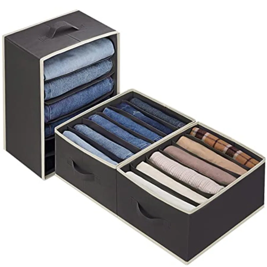 

Набор из 3 больших органайзеров для одежды в шкаф, 6 секций, для брюк, джинсов, свитеров, футболок, платьев, штабелируемый органайзер для ящиков шкафа