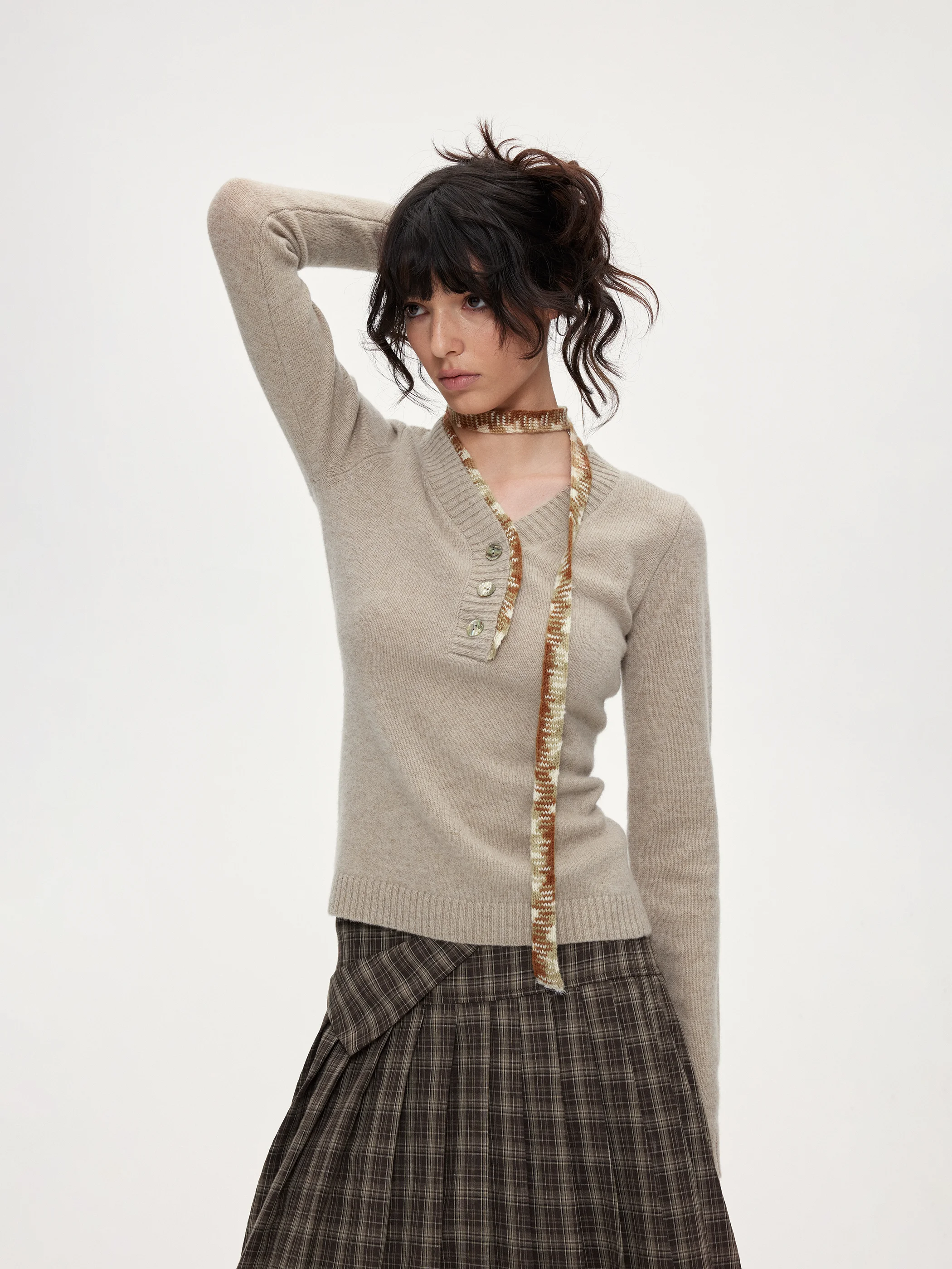 

ACOSEY 00% мериносовая шерсть вязаный шарф с поясом дизайн шерстяной трикотаж V-ne Long Sve женский облегающий осенний топ Faion