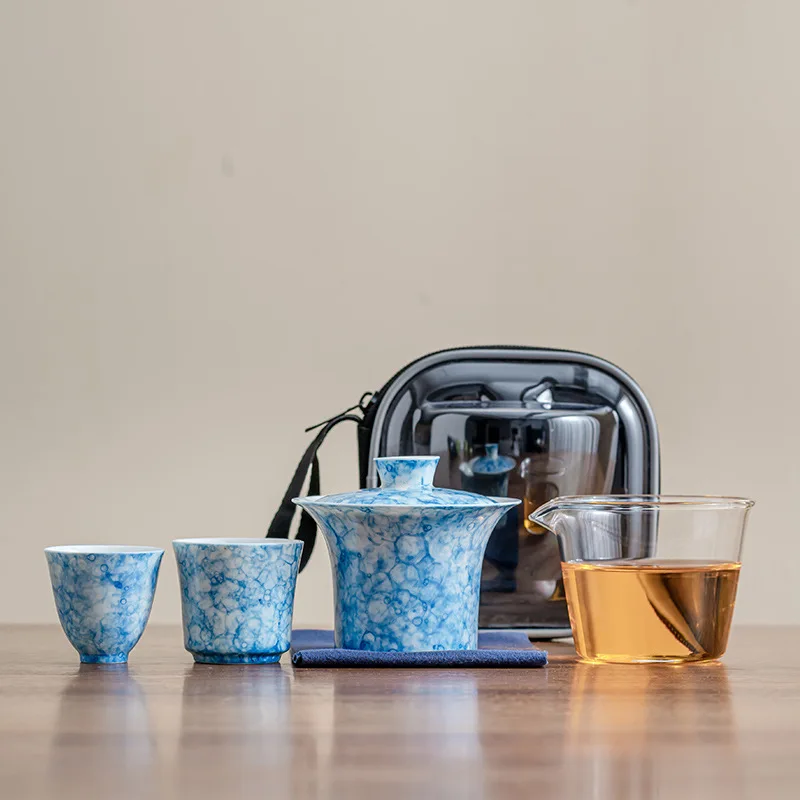

Kiln Change Bubble Glaze Travel Set Outdoor Kung Fu Tea Creative Quick Three-Cup Glass Portable Gift