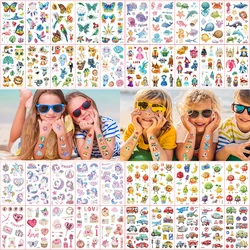 Juego de pegatinas de tatuaje con purpurina de colores para niños, dibujos animados de animales, unicornio, mariposa, tatuajes falsos temporales, regalo para niños, 10 hojas