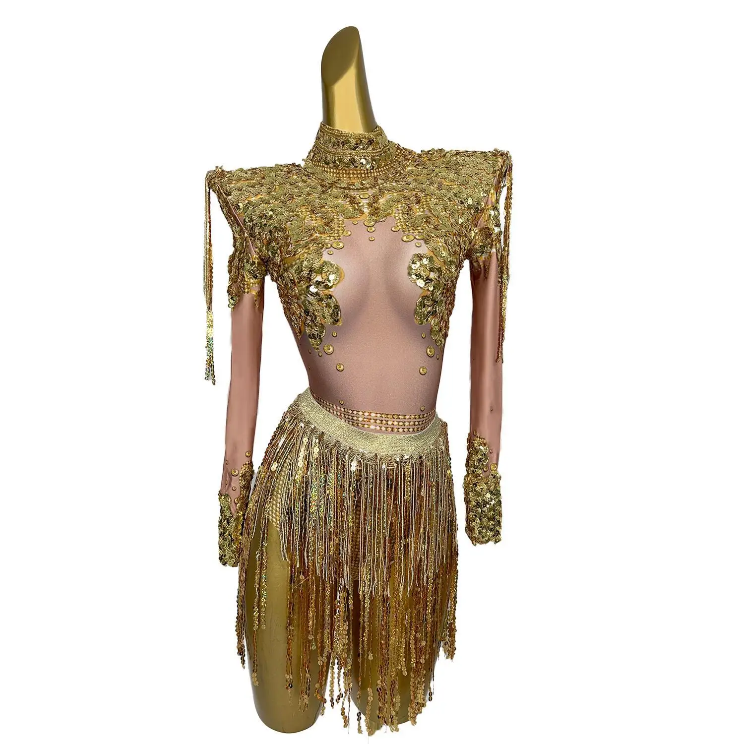 Nightclub Shining Sequins Tassels Women Party Jumpsuit Dancer Stage Outfits Set Fringes Bodysuits Showgirl Costume Nainiang