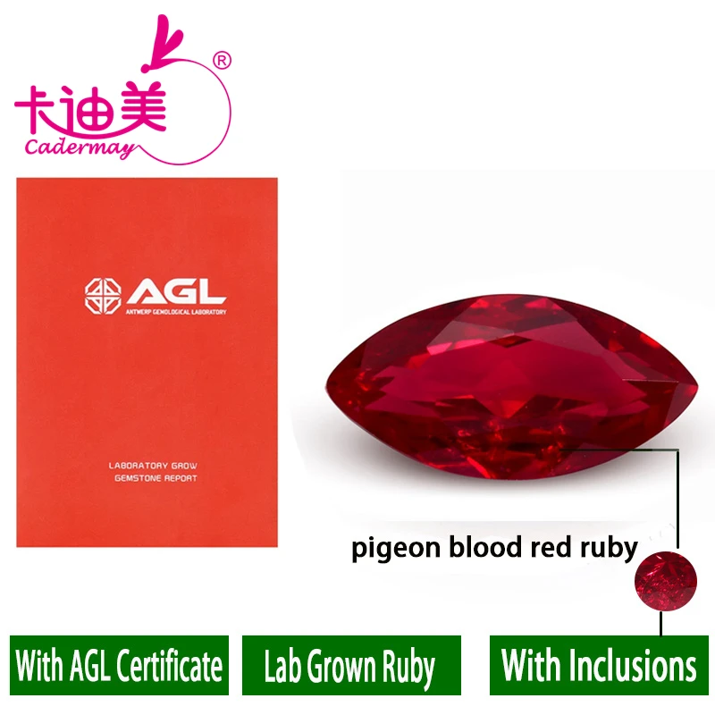 CADERMAY Marquise Cut Pigeon Blood Red Lab Grown Ruby Loose Stone With Inclusion With AGL Certificate For Jewelry Making