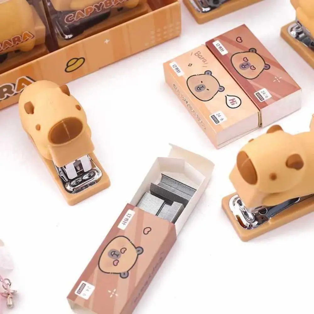 Cartoon 10 # Capybara Staplers Set Mini Effortless Student Binding Machine Portable Creative Office Supplies