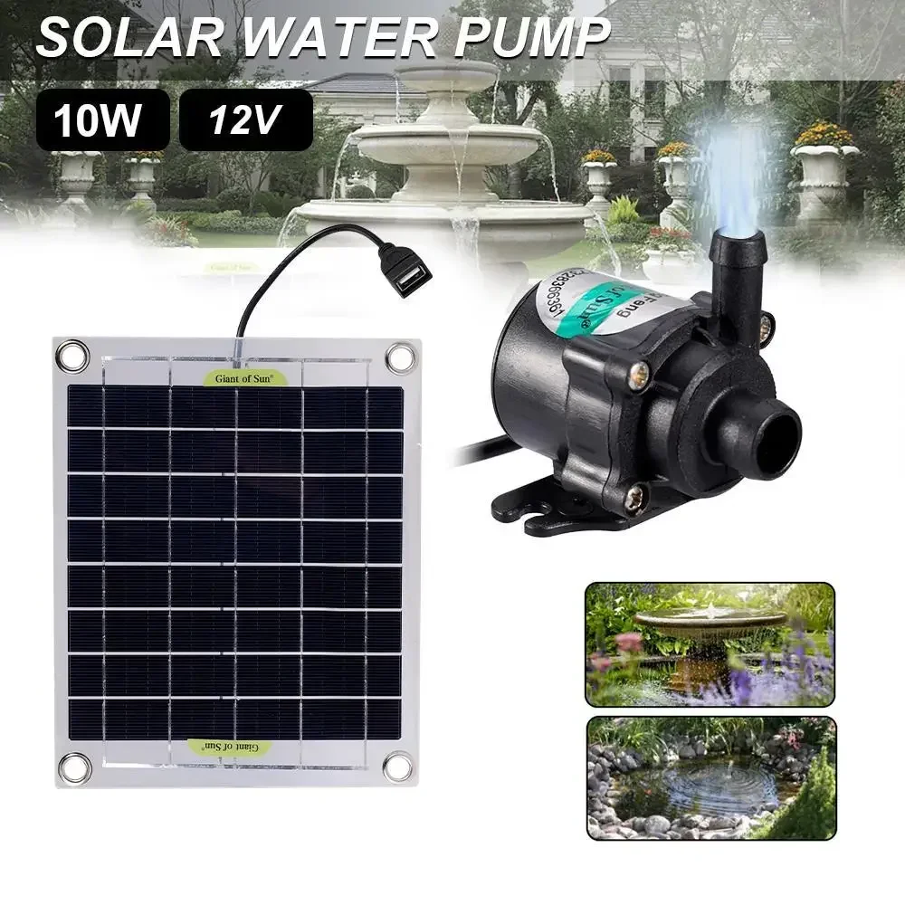 12V Mini Brushless Submersible Pump Dc Circulating Oxygen Pump with 10W Mini Solar Panel Suitable for Garden Pool Aquarium