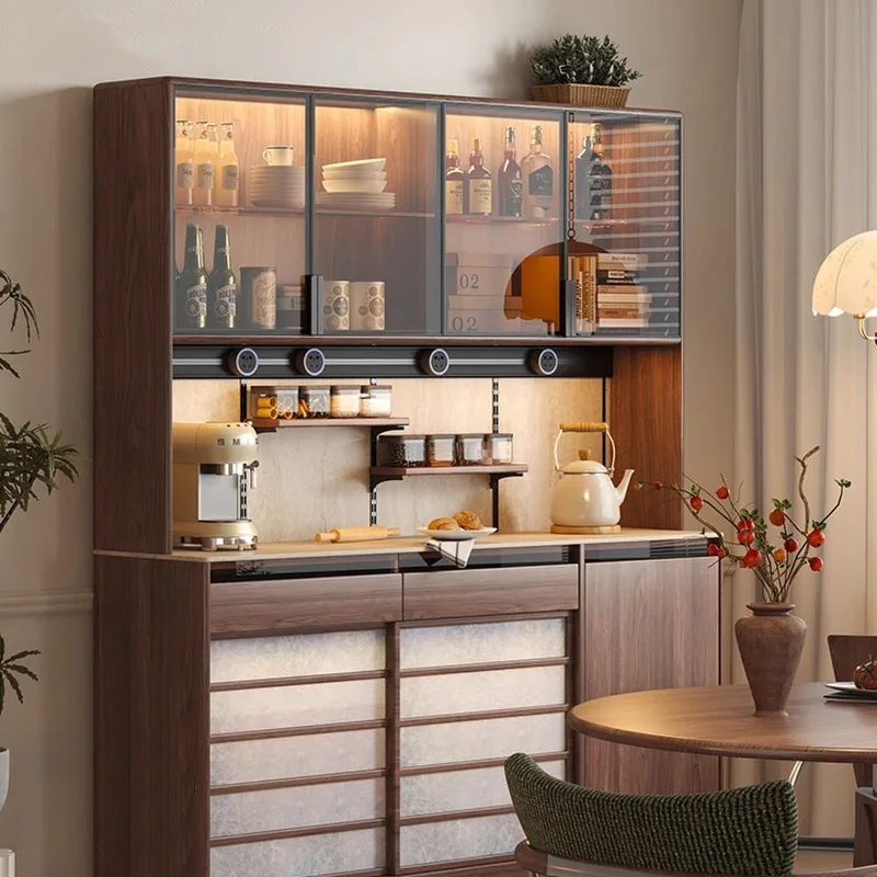 

Nordic solid wood dining side cabinet, household small-sized travertine rock slab storage tea cabinet, household wall storage