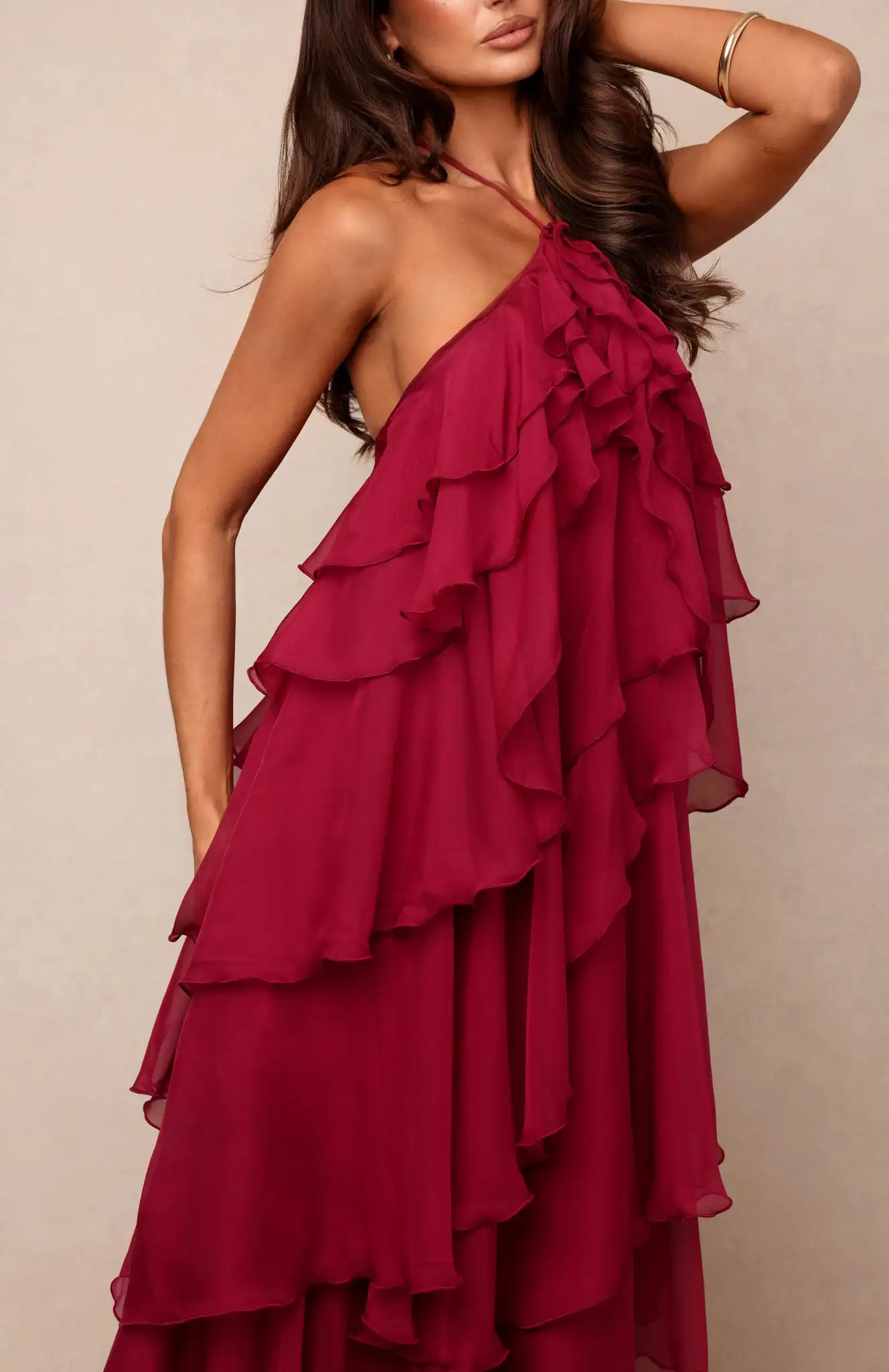 Customized Elegant Halter Multi‑Layer Ruffle Chiffon Floor-length Prom Dress 2026 New Open Back Sleeveless Women Evening Dresses