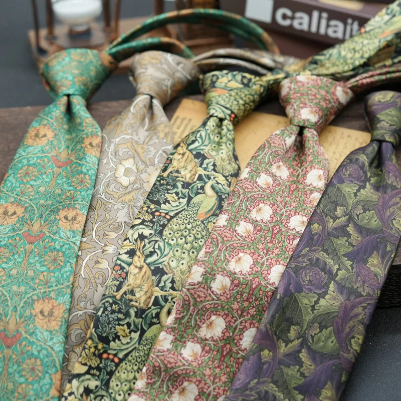 

Fashion Men's Daily Wear Retro Floral Print Neckties 8cm Width Korean Handmade Formal Neck Ties College Student Creative Cravat