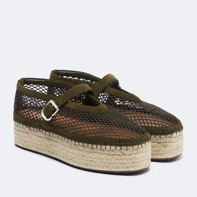 Platform Mesh Patchwok Hollow Out Sandals Sexy Round Toe Thick Heel Customized New Arrivals Fashion Women Modern Shoes