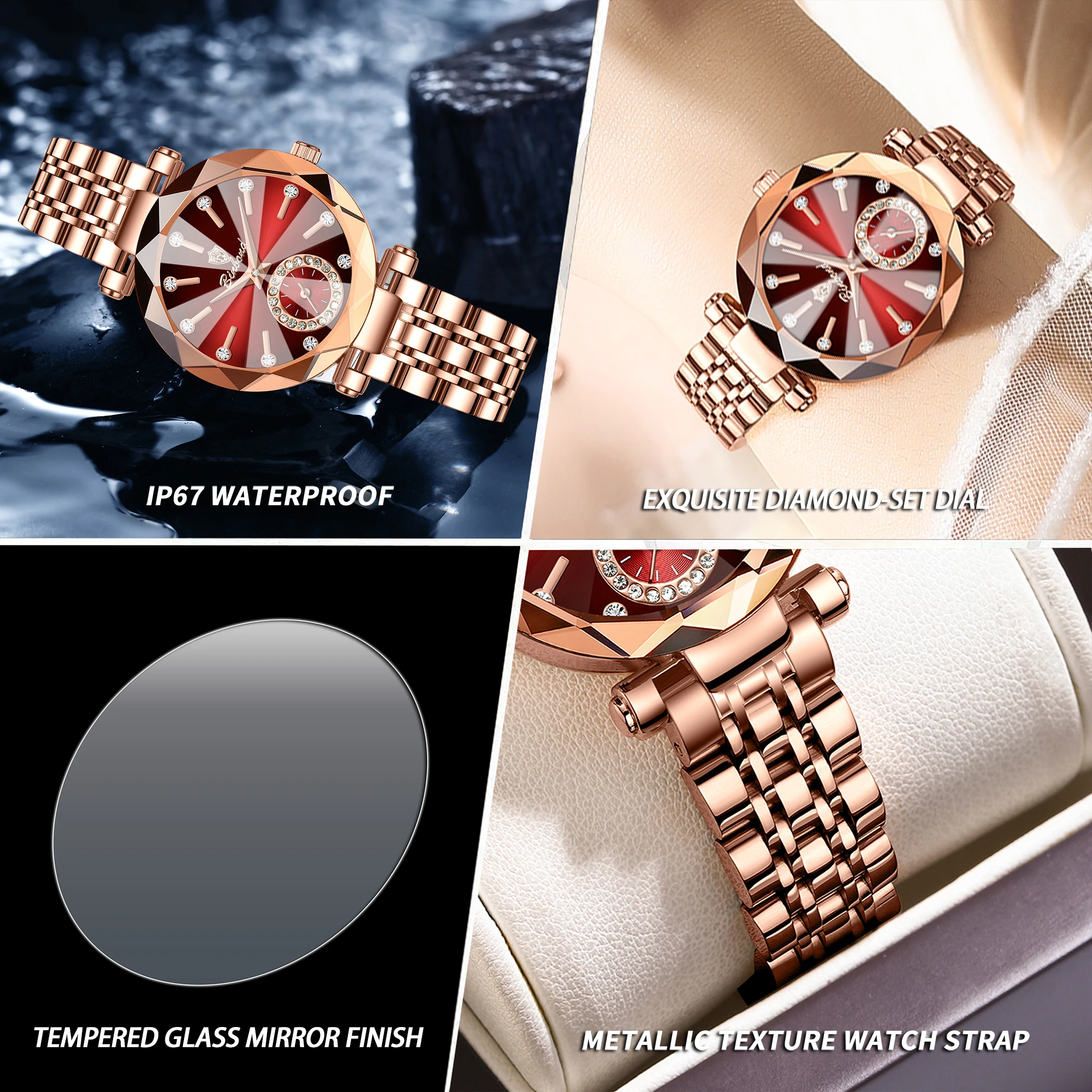 BINBOND Luxury Heart Of The Ocean Quartz Wristwatches For Lady Luminous Waterproof Week Women's Watches Fashion Casual Reloj