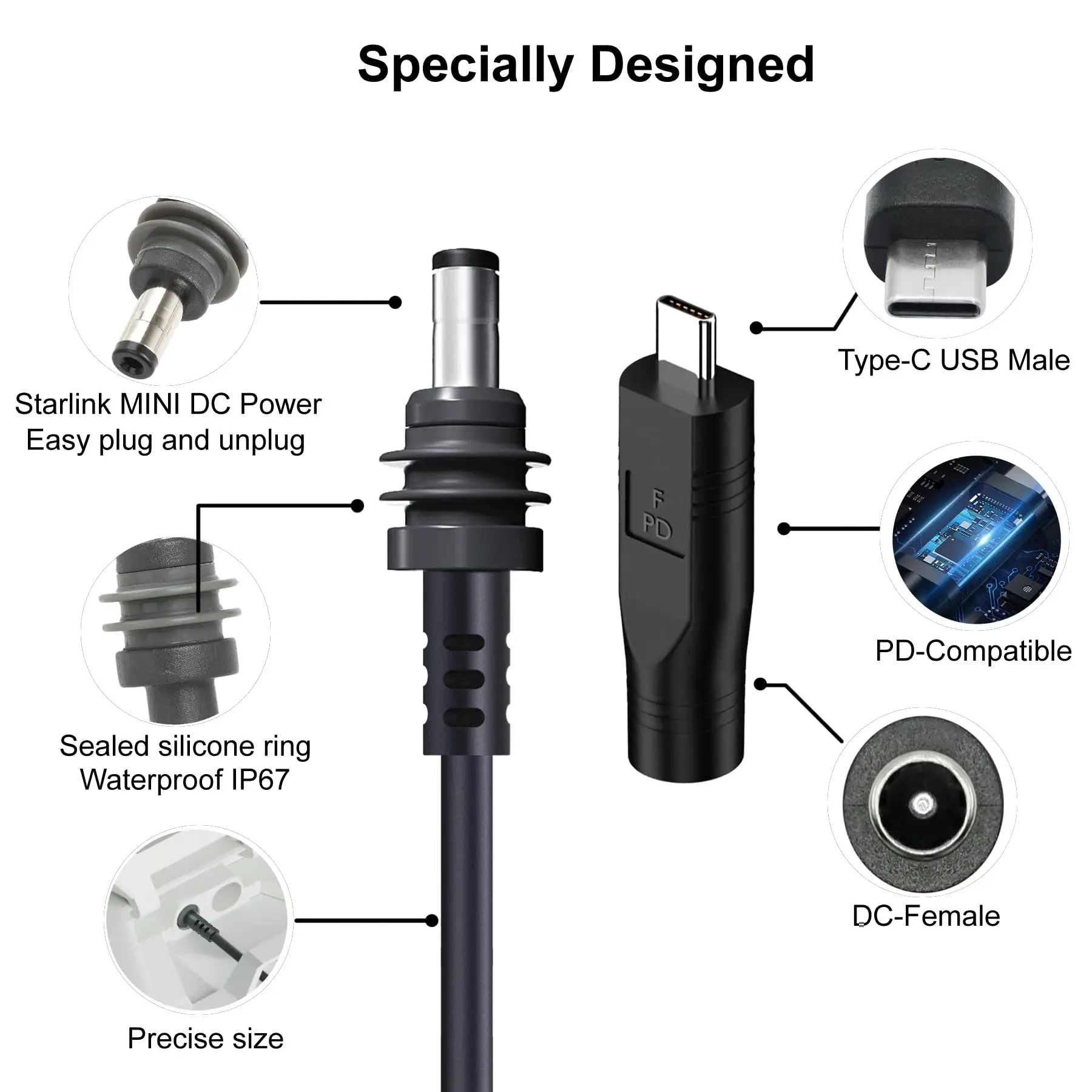 Imagem -03 - Starlink Mini dc Power Cabo Adapter Fêmea para Tipo-c Macho para Conexões com Power Bank 65w Mais pd Fonte