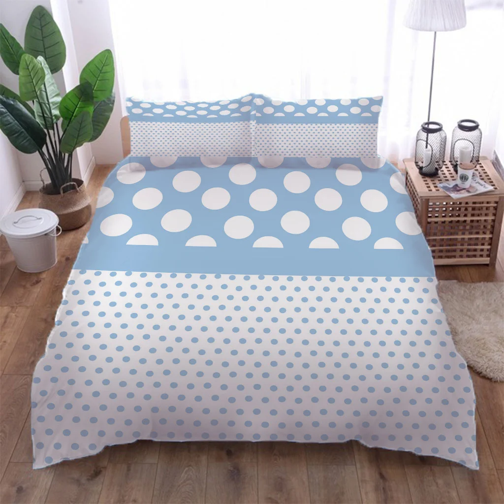 HUANZHUANG Bedding Set Boys Girls Blue Dot Printing Twin Queen Size Duvet Cover Pillowcase Adult Home Textileextile Decoration