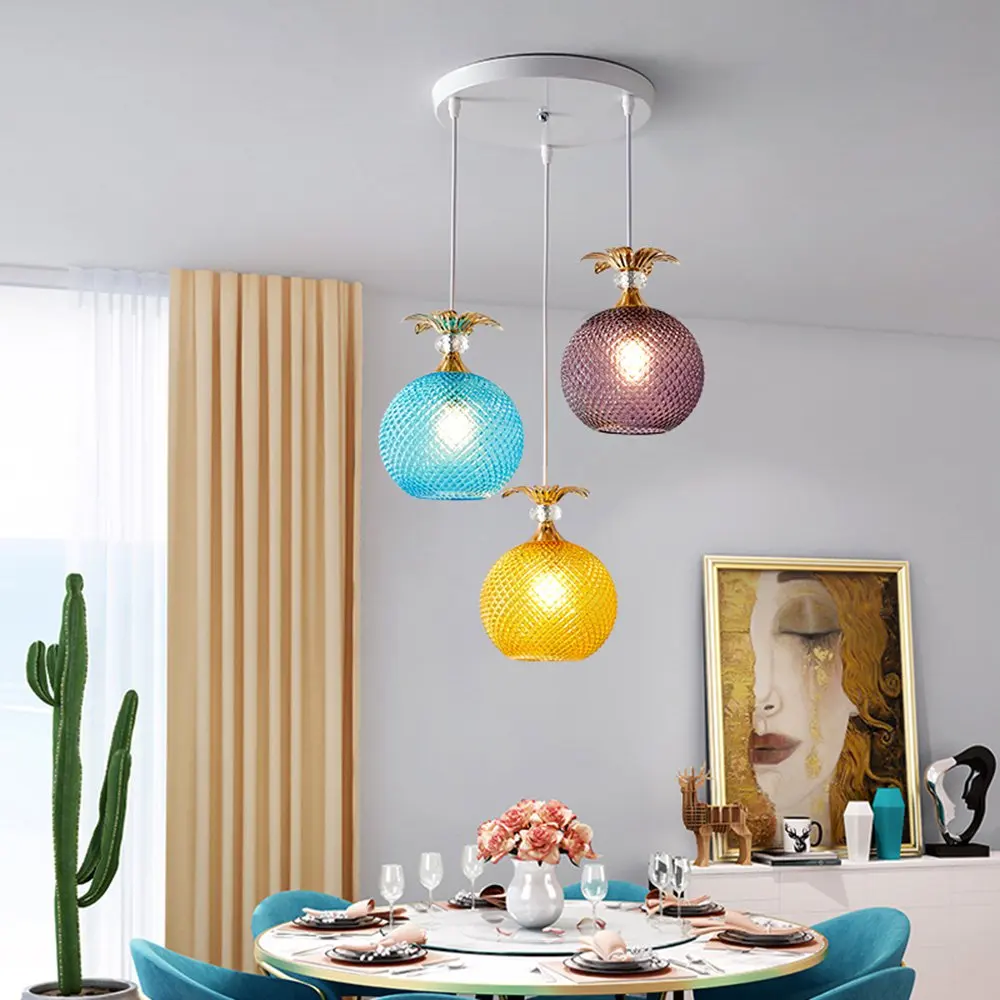 Modern Dining Room Pendant Lights Glass Round Pineapple Restaurant Hanging Lighting Fixtures Bar Counter Hanging Lamps