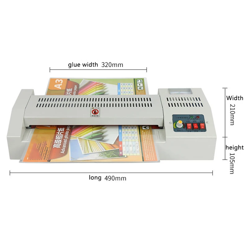 320A Level Adjustable Temperature Metal Laminator Hot and Cold A3 Photo A4 Laminating Machine for Office/Home 4 Rollers 320mm