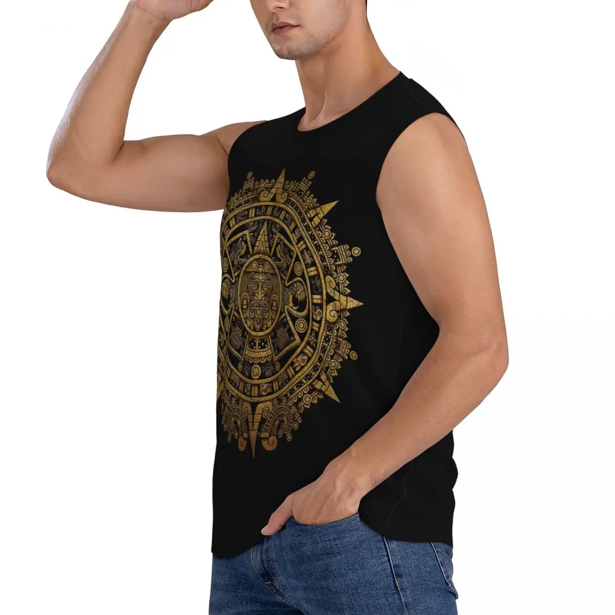 Aztec Calendar Men Sleeveless Tank Tops Quick Dry Breathable Gym Fitness Running Summer Casual Sport Vest