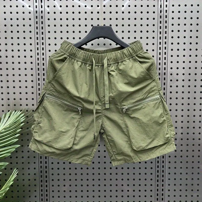 

Quick Dry Summer Thin Pure Color Loose Workwear Shorts Men's Casual Trendy Sport Pants Fourths Length Elastic Waistband