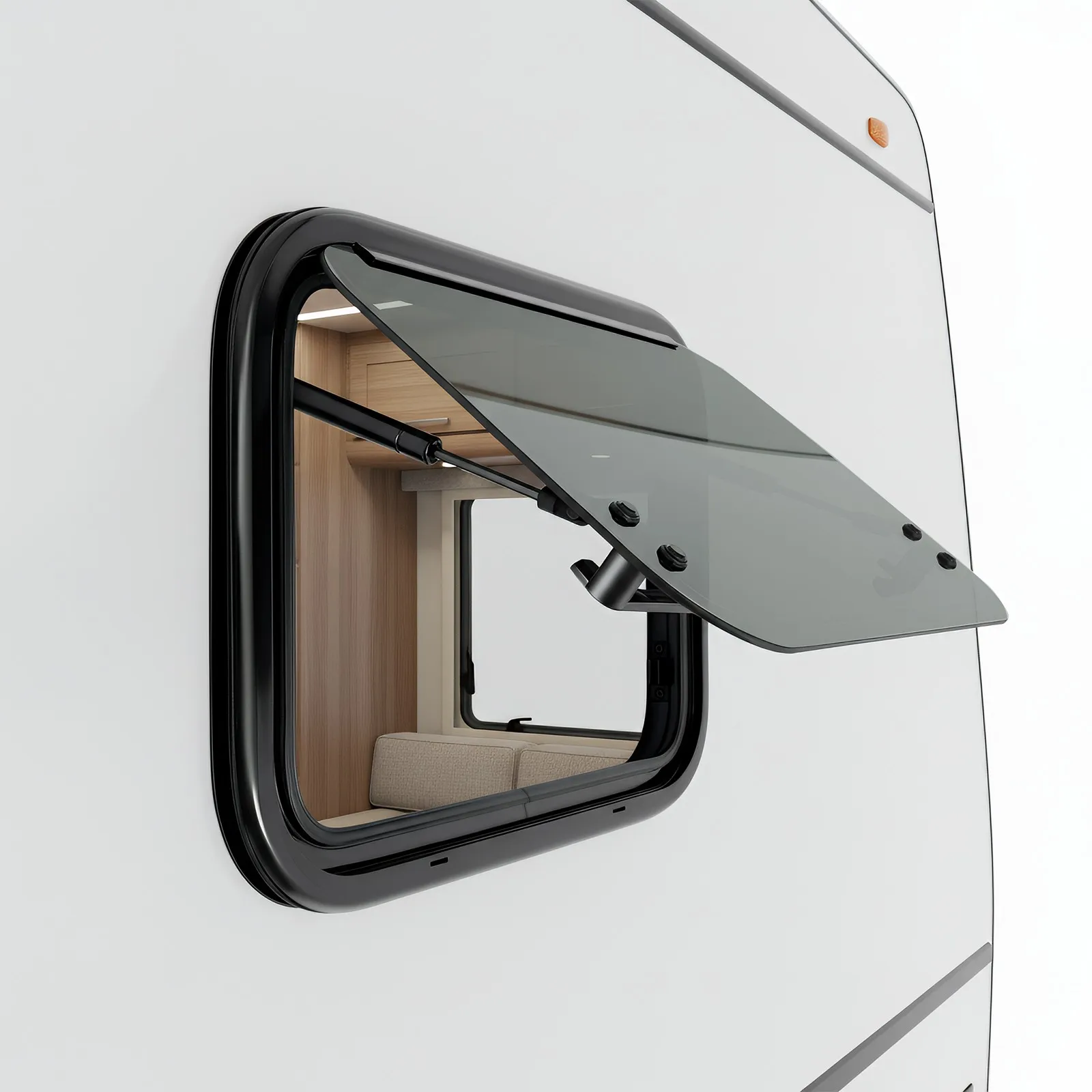Fenêtre de caravane, fenêtre de camping-car, 85 °   Fenêtre de camping-car pivotante avec moustiquaire, fenêtre latérale de camping-car, fenêtre extérieure à ouverture poussoir (50 x 35 cm)