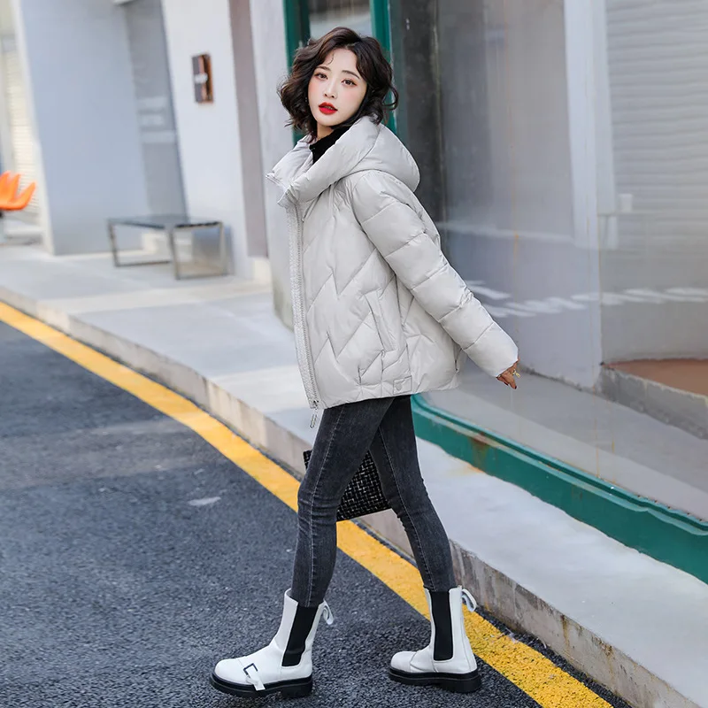 Women's Short Winter Cotton Jacket Warm New Loose Hooded Thick Cotton Coat Trendy Quilted Cotton Padded Jacket Parkas Clothing